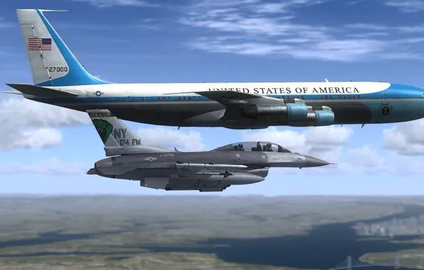 Boeing, F-16, one, ВВС США, SAM 27000, Борт номер один, VC-137C, by agnott