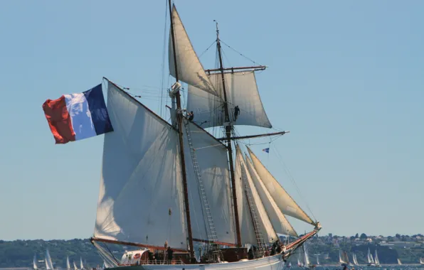 Море, небо, берег, парусник, регата