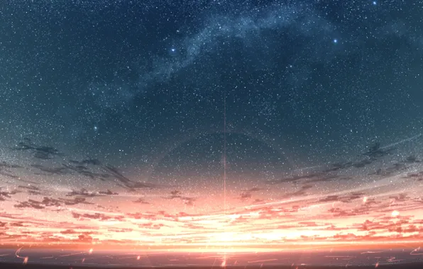 Море, небо, солнце, закат, Rune Xiao