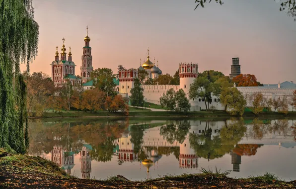 Картинка лето, пейзаж, пруд, отражение, утро, Новодевичий монастырь, Вячеслав Бирюков