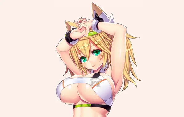 Girl, sexy, cleavage, green eyes, long hair, boobs, anime, beautiful