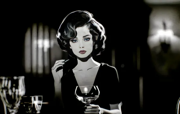 Girl, glass, beautiful, rendering