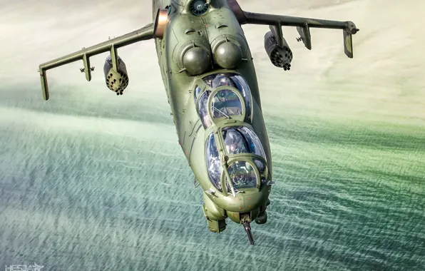 Картинка Море, Ми-24, Пилот, Ударный вертолёт, Кокпит, ВВС Польши, HESJA Air-Art Photography