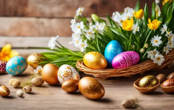 Картинка цветы, яйца, весна, colorful, Пасха, happy, flowers, spring
