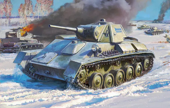 Легкий, танк, СССР, Андрей Жирнов, подбитый Pz.Kpfw. IV, Т-70 Горьковский динамовец