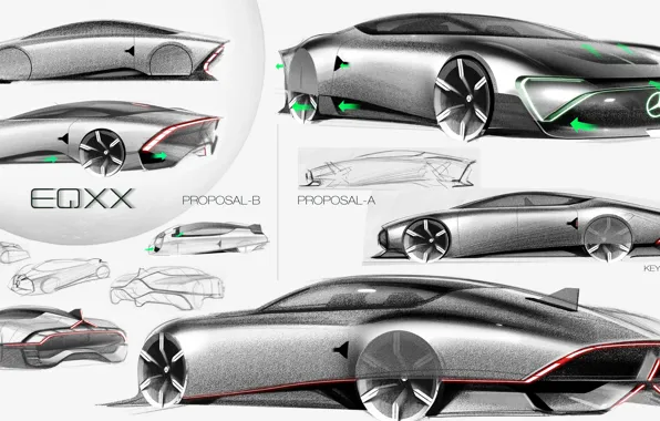 Купе, Mercedes-Benz, варианты, 2022, наброски, Vision EQXX Concept