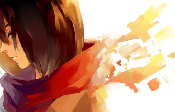 Картинка девушка, шарф, арт, профиль, Mikasa Ackerman, Микаса Аккерман