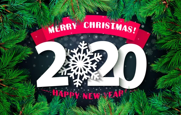 Картинка фото, Ветки, Снежинки, Новый год, Надпись, Слово, 2020