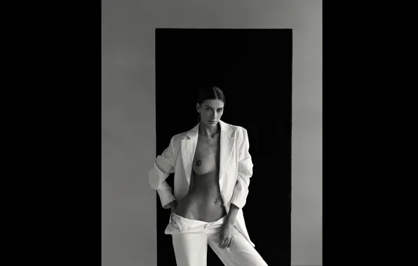 Black&white, girl, breast, monochrome, topless, Александра Чащина, Alexandra Chashchina