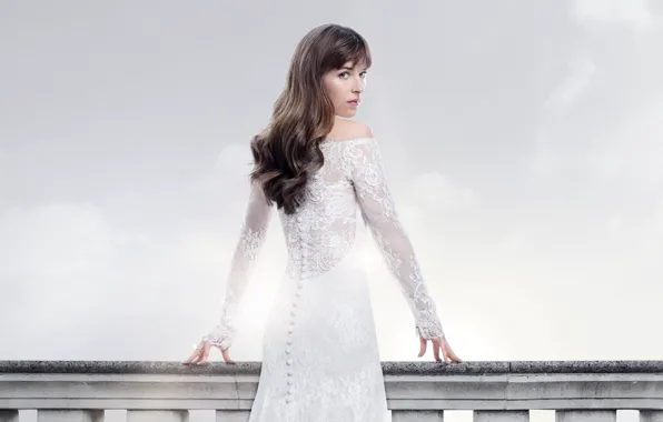Девушка, волосы, спина, платье, Dakota Johnson, Дакота Джонсон