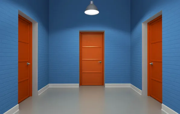 Комната, двери, светильник