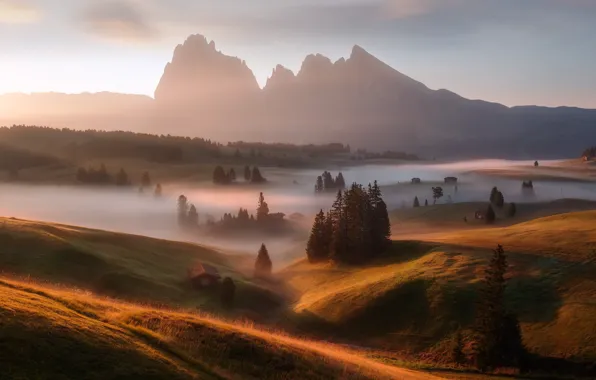 Природа, туман, Seiser Alm, Italien Dolomites