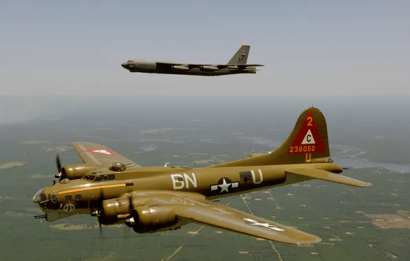 Картинка полет, Boeing, бомбардировщик, стратегический, B-17, четырёхмоторный, тяжёлый, Flying Fortress