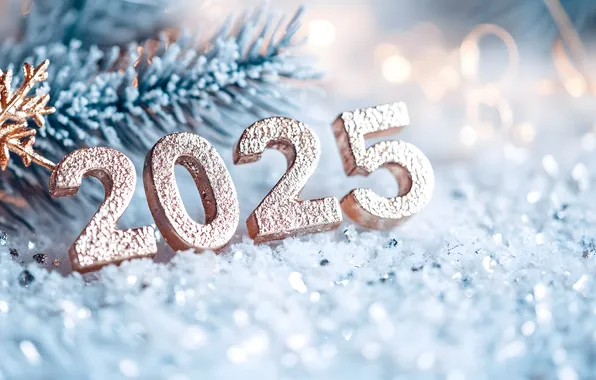Зима, снег, цифры, дата, 2025, ИИ-арт, нейросеть, Новый 2025 год