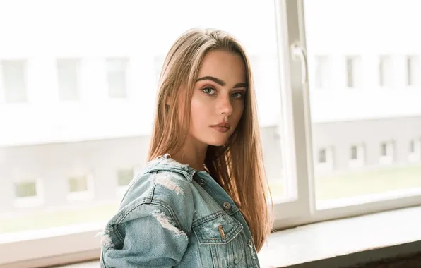 Model, Close Up, Kamila, Denim Jacket, At The Window