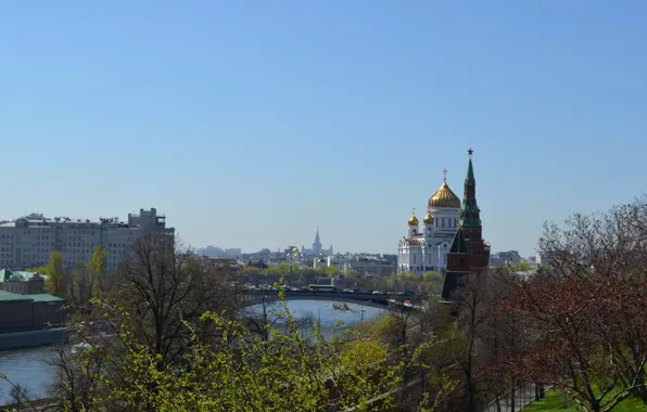 Река, панорама, Москва, собор, храм, Кремль, набережная, Moscow