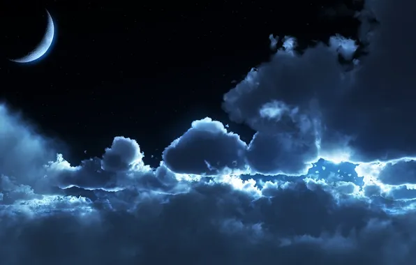 Картинка облака, ночь, лунный свет, moonrise