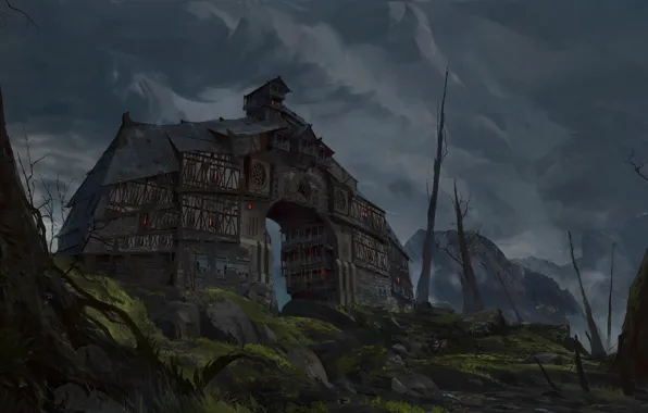 Горы, тучи, постройка, OWL HOSTEL