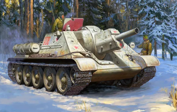 Зима, Снег, СССР, РККА, СУ-122, Штурмовое орудие