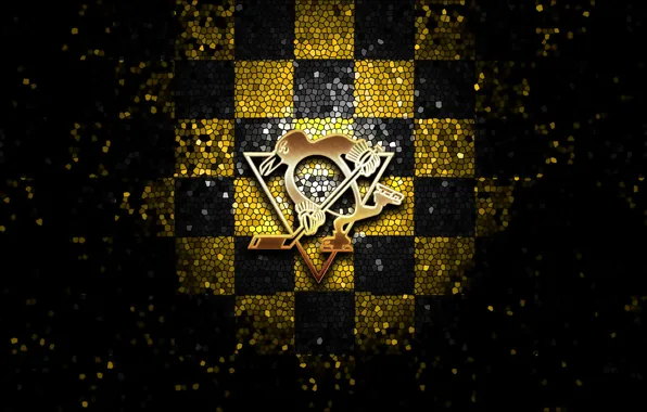 Wallpaper, sport, logo, NHL, hockey, glitter, checkered, Pittsburgh Penguins