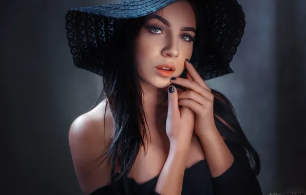 Картинка взгляд, лицо, модель, портрет, шляпа, руки, Ангелина, Alexander Drobkov-Dark