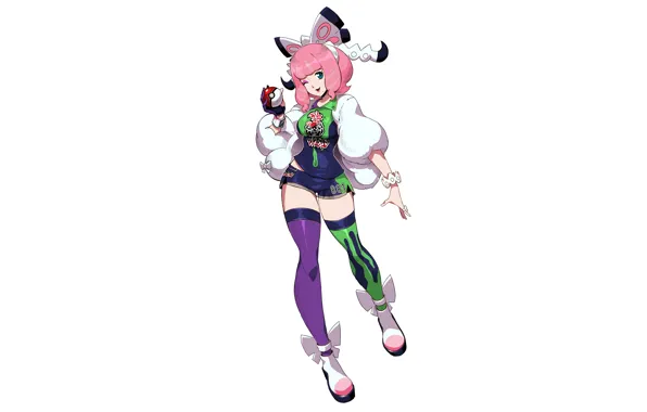 Girl, sexy, shorts, blouse, thighhighs, pink hair, anime, beautiful