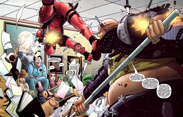 Картинка оружие, кровь, gun, выстрелы, marvel, комикс, comics, deadpool