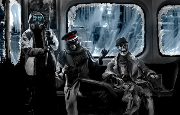 Картинка метро, паутина, шляпа, арт, скелет, противогаз, капитан, снайпер