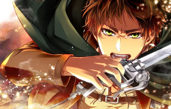 Меч, лезвие, парень, Атака Титанов, Shingeki No Kyojin, Эрен Йегер