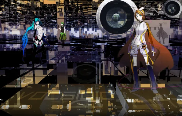 Фон, аниме, арт, динамик, Vocaloid, Вокалоид, персонажи