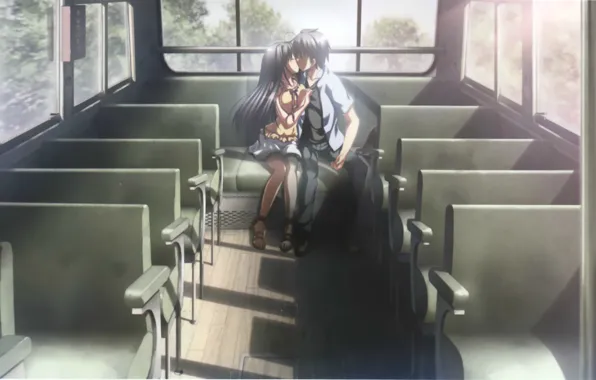 Поцелуй, автобус, сиденья, двое, art, школьники, visual novel, natsuzora perseus