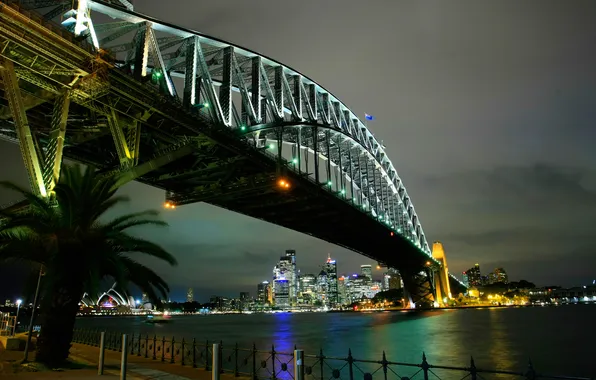 Ночь, мост, огни, дома, Австралия, театр, Сидней