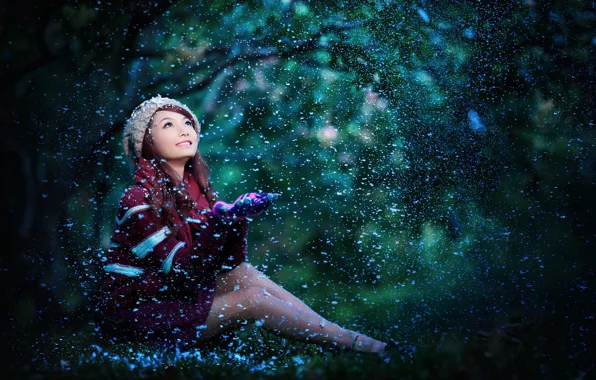 Картинка девушка, снег, азиатка
