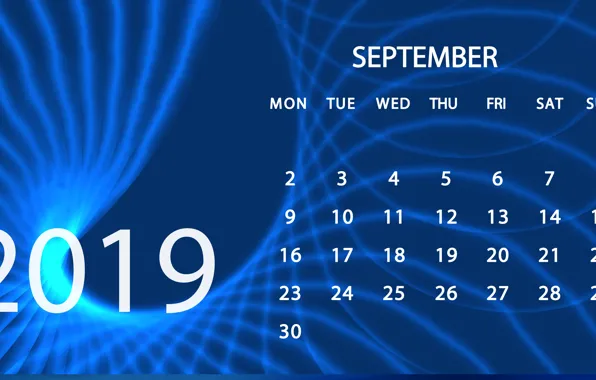 Календарь, сентябрь, 2019