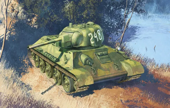 Картинка арт, танк, СССР, ВОВ, Т-34-76, WW2., тридцатьчетверка, 1942г.