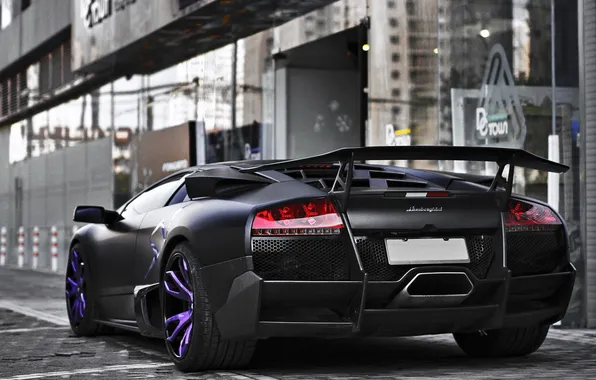 Lamborghini, Purple, murcielago, Matte Black