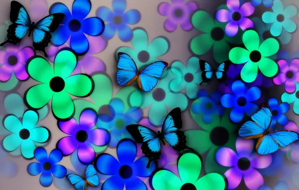 Картинка цветы, коллаж, бабочка, крылья, лепестки