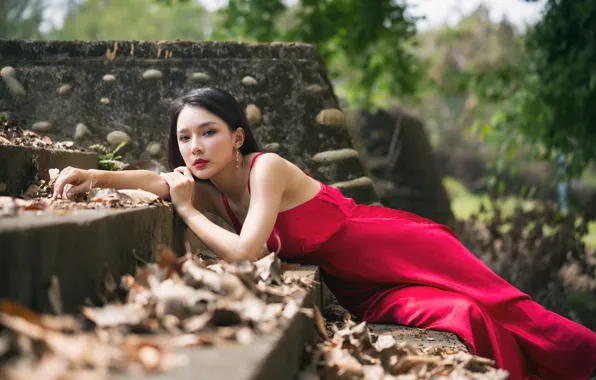 Картинка девушка, ступени, азиатка