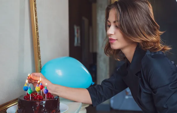Cake, model, awesome, brunette, sexy woman, candles, gorgeous, photoshoot