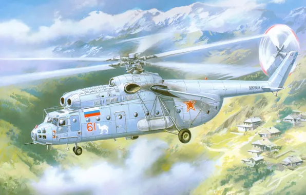 Картинка авиация, арт, вертолёт, многоцелевой, советский, тяжёлый, Ми-6