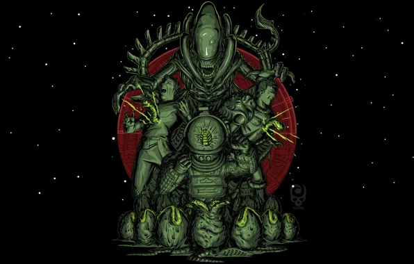 Минимализм, Рисунок, Чужой, Арт, Art, Alien, Xenomorph, by Nikita Shalaginov