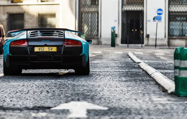 Картинка Lamborghini, Paris, Blue, France, Murcielago, SuperVeloce, Street, V12