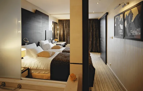 Картинка кровать, картина, номер, подушка, спальня, гостиница