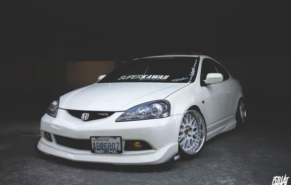 White, honda, tuning, low, acura, sticker, integra, type r