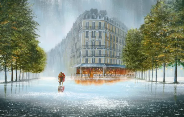 Картинка дождь, картина, boulevard, embrace, jeff rowland