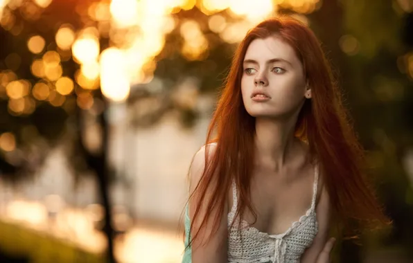 Girl, bokeh, redhead, look, redhair