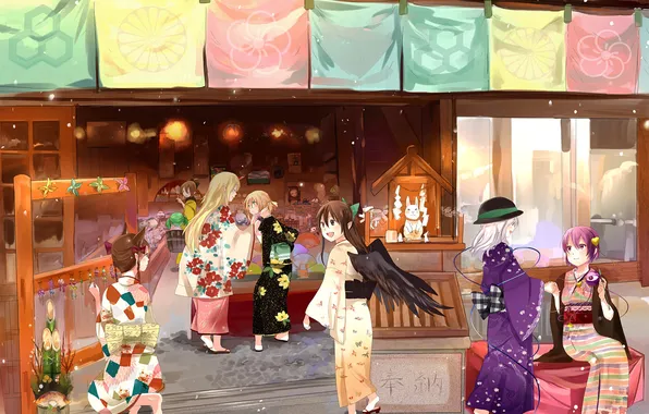 Картинка настроение, праздник, япония, аниме, лавка, кимоно