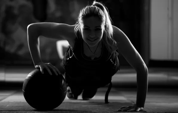 Woman, shadows, workout, crossfit, ball training