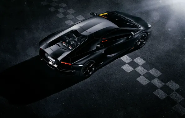Картинка Lamborghini, Black, Line, LP700-4, Aventador, View, Supercar, Rear