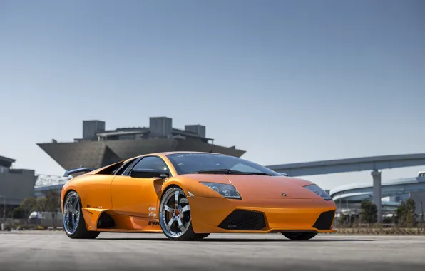 Lamborghini, Orange, Sky, Murcielago, Wheels